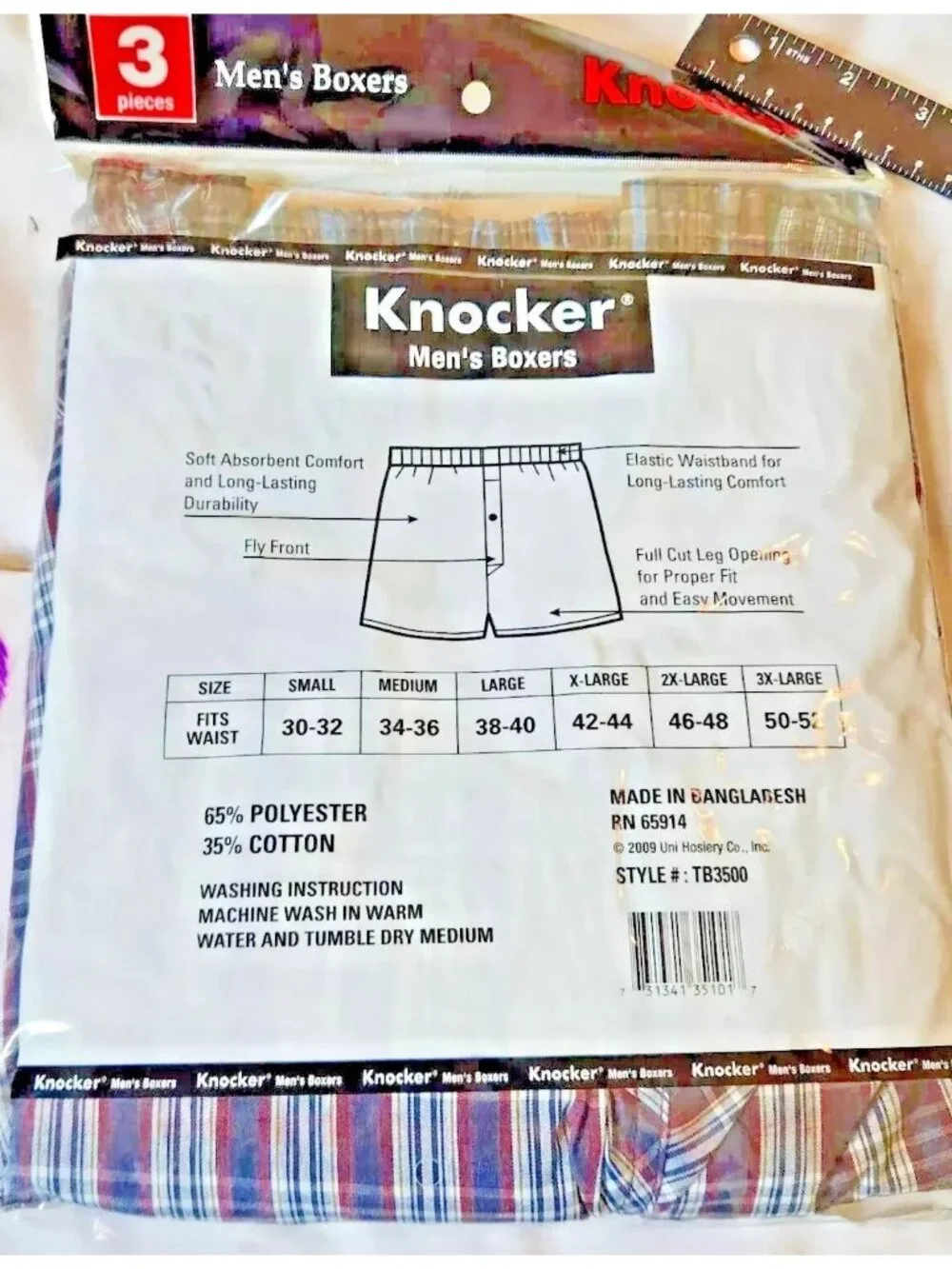 Mens Knocker Boxers Underwear Plaid (1) 3Pk Size S 30-32 3-PCS Polyester/Cotton